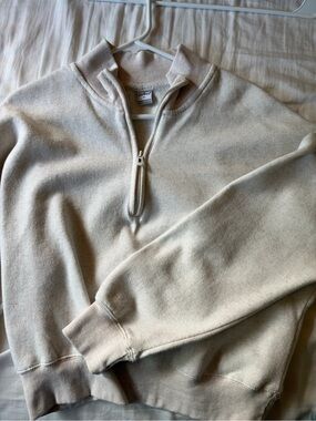 Women's Half-Zip Crop Sweatshirt in Cream